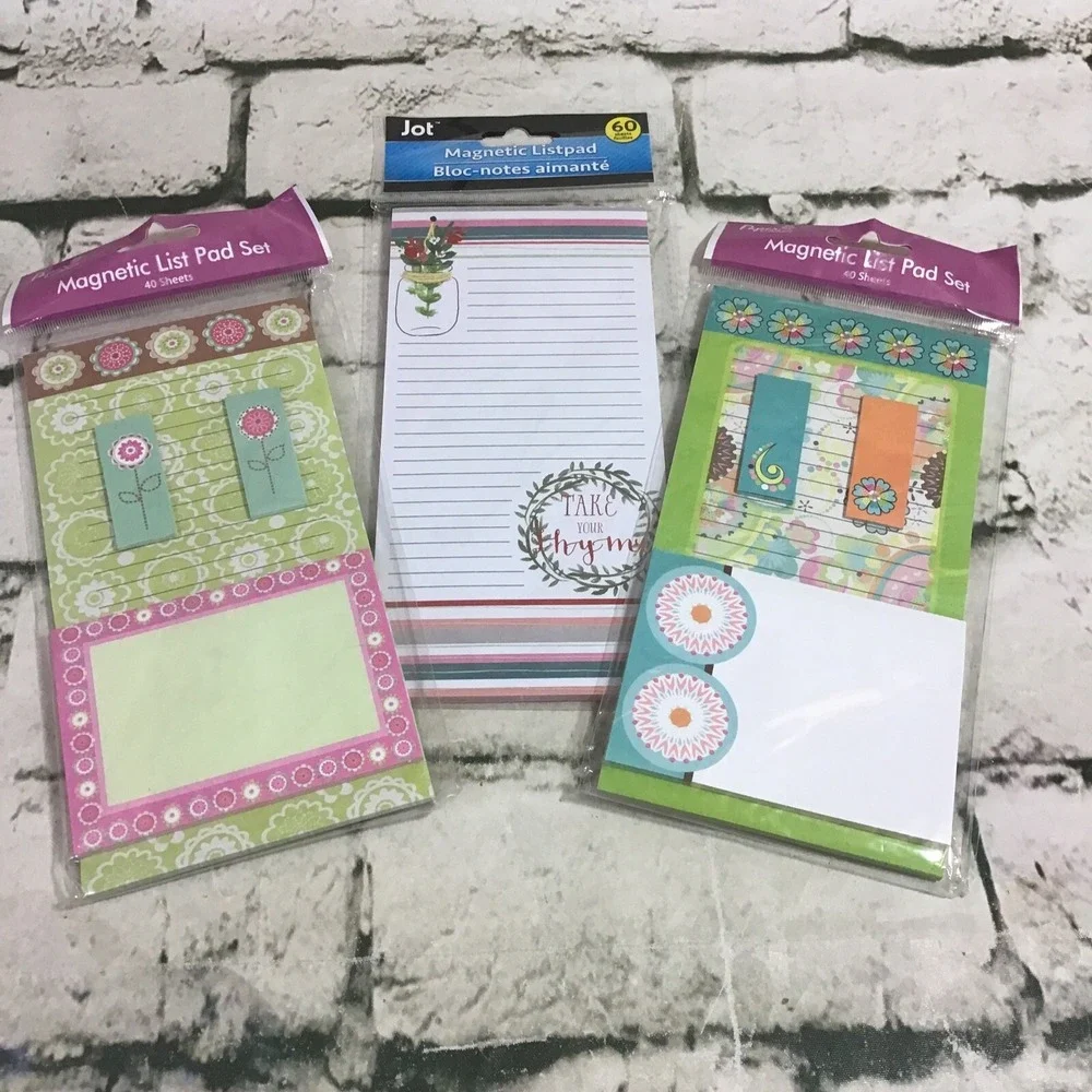 Magnetic Notepads List Pads Lot Of 3 Floral Printed Lined Paper New Sealed